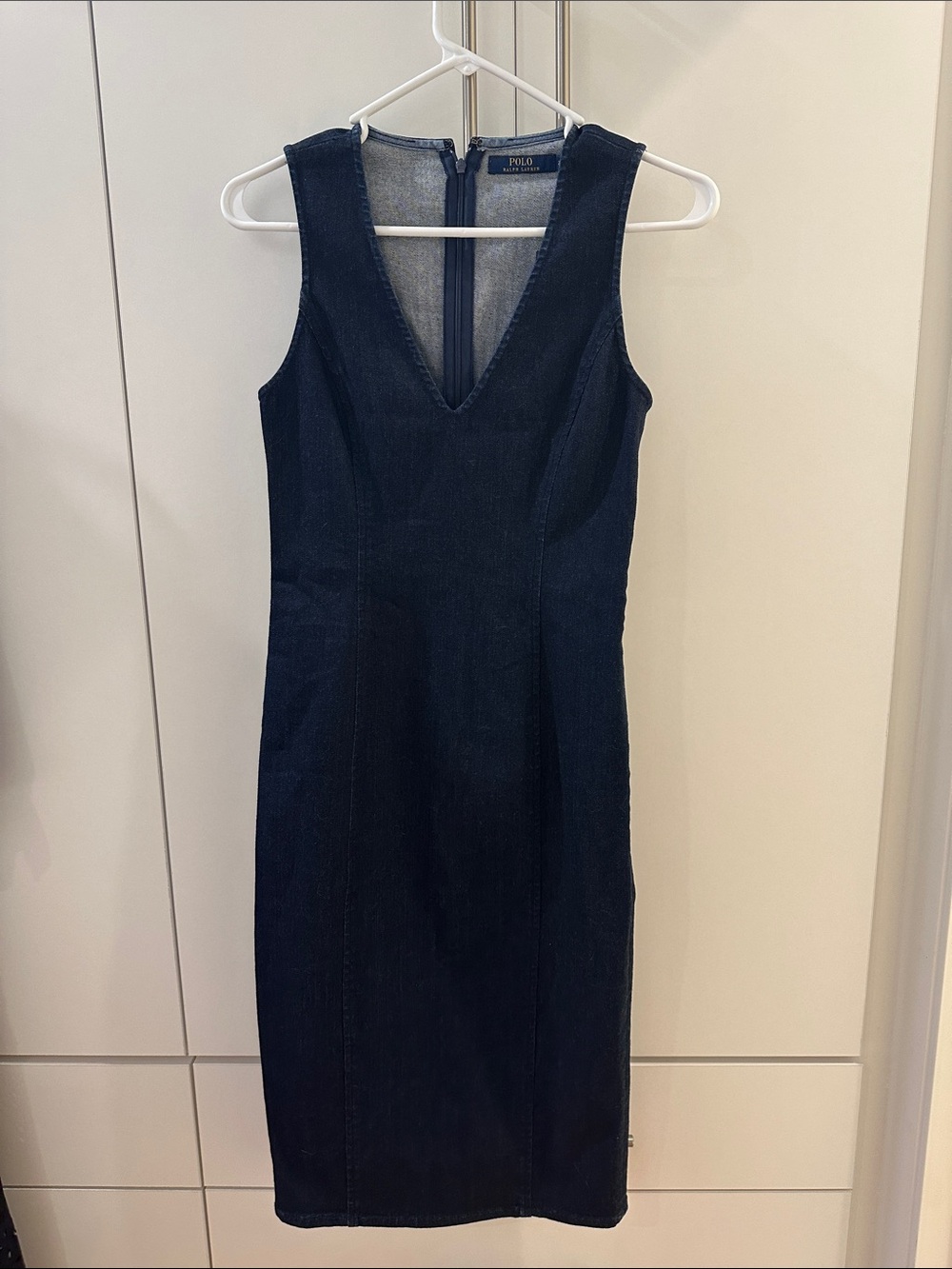 NWT Polo by Ralph Lauren Denim Sleeveless V-Neck Midi Sheath Dress